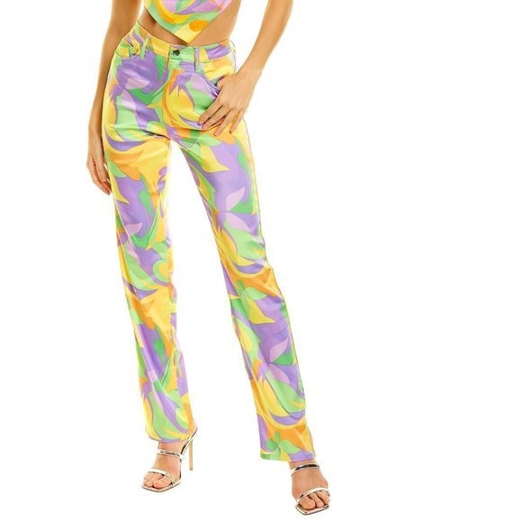 Danielle Bernstein Saved by the Bell Colorful 60s Groovy High Rise Flare Pant 26 - Picture 1 of 8